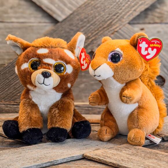 Pair of Woodland TY Beanie Boos-Squire the Squirrel and Buckley the Fawn-NWT-6"H - Picture 1 of 12
